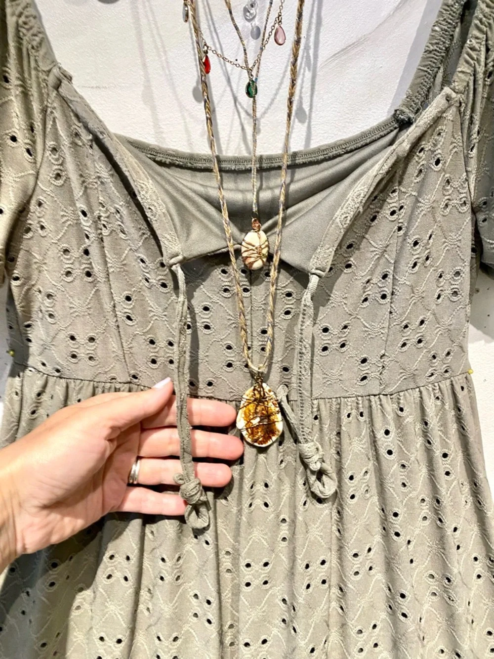 Sage green Farmhouse/prairie boho tiered dress shabby chic Country peasant vibe - Picture 8 of 12